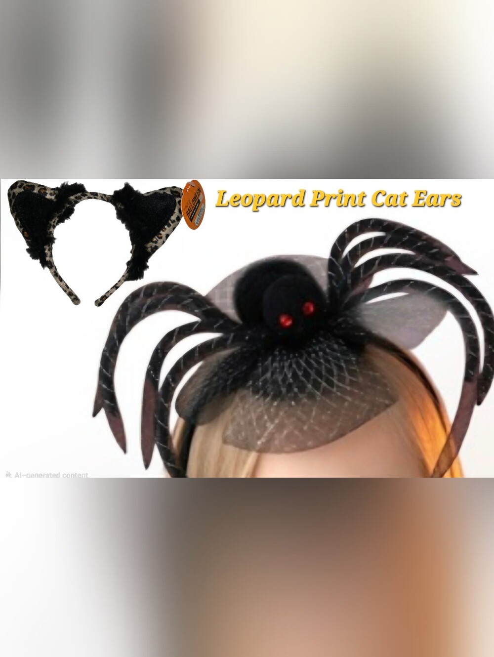 2pc Halloween Headband Bundle Leapord Cat Ears & Spider Veil